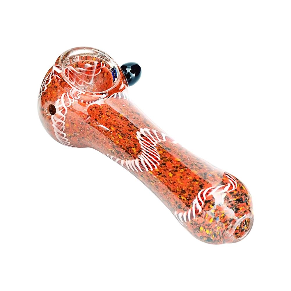 Ribboned & Frit Spoon Hand Pipe w/ Knocker | 4.5in Long - Glass - Assorted - 7