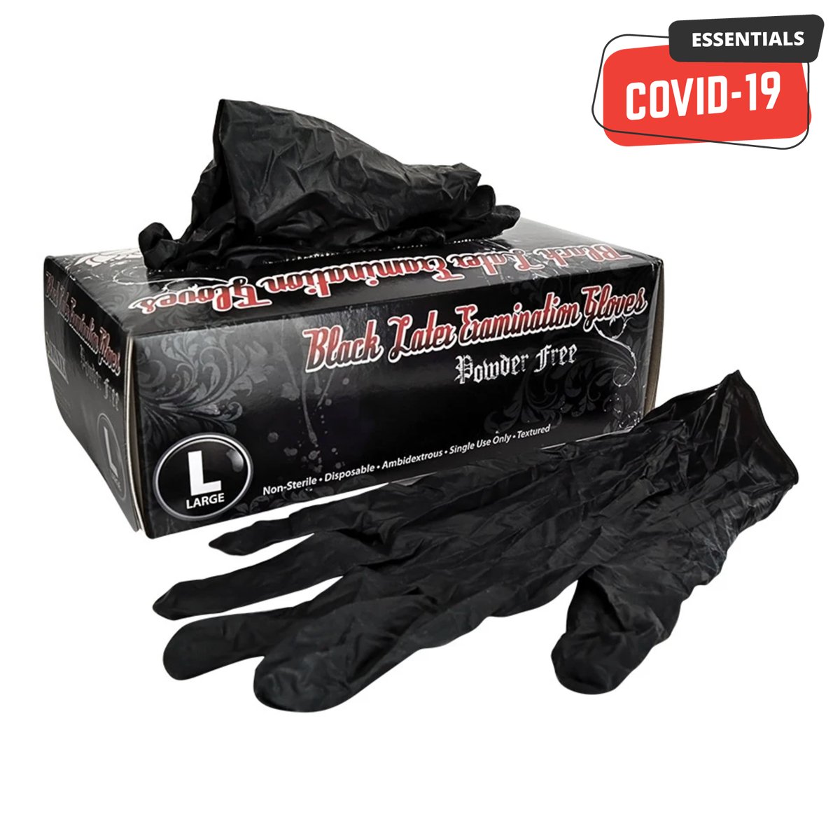 SKINTX | Powder-Free Disposable Gloves | Black - Latex - 100 Count - 1