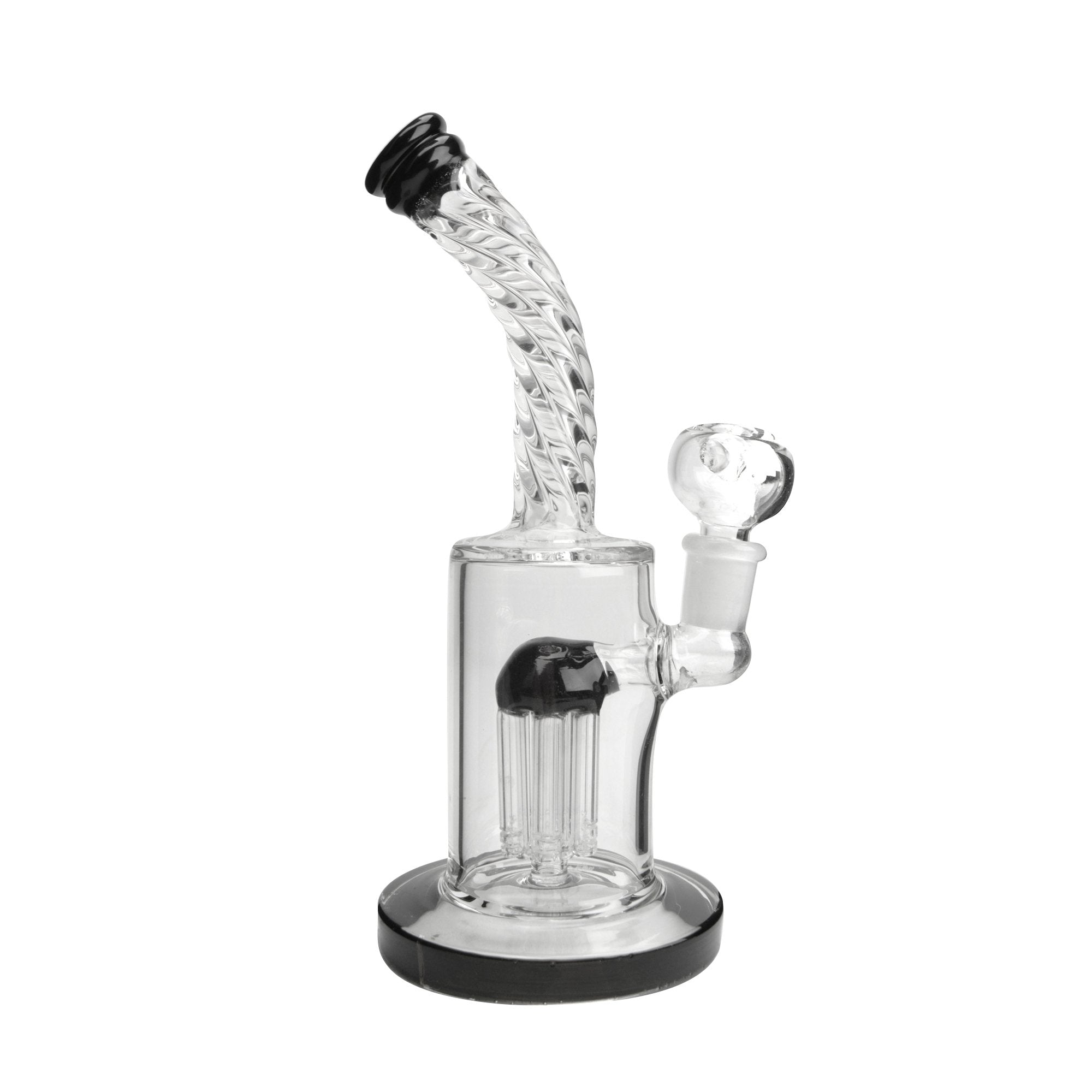 Spiral Neck Tree Perc Glass Water Pipe w/ Thick Base | 8in Tall - 14mm Bowl - Black - 2