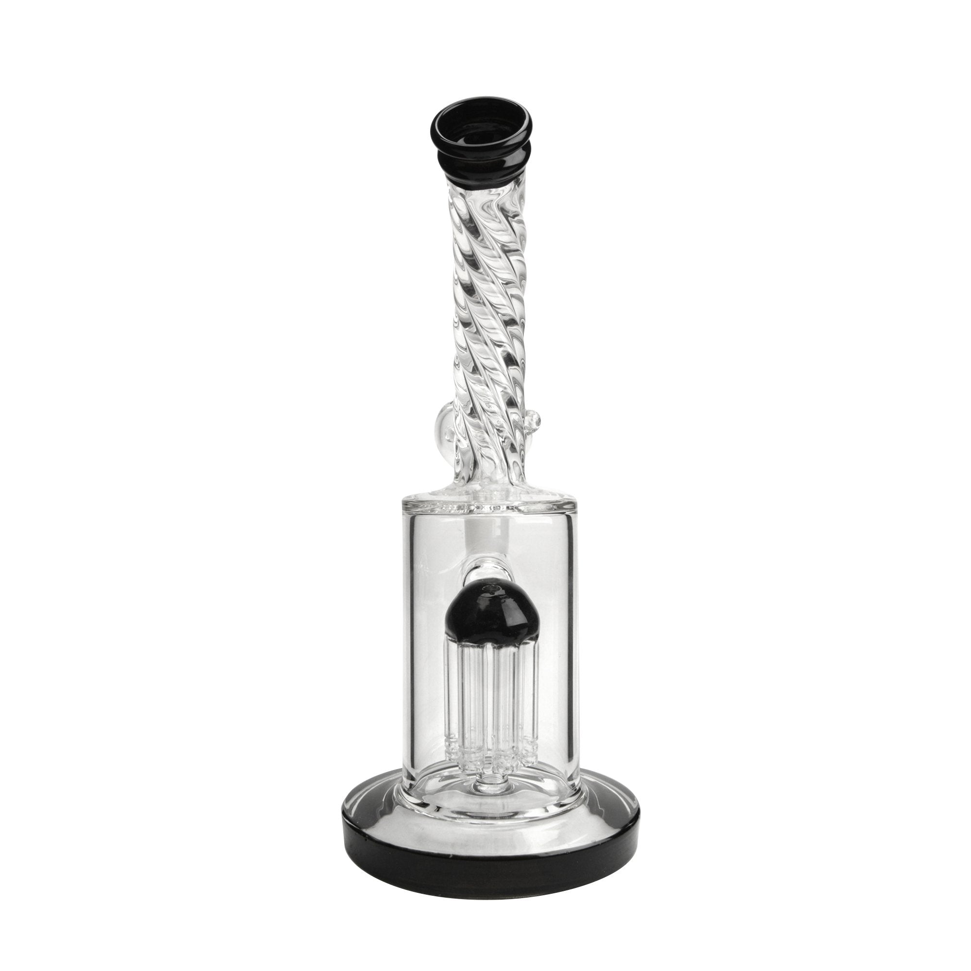 Spiral Neck Tree Perc Glass Water Pipe w/ Thick Base | 8in Tall - 14mm Bowl - Black - 4