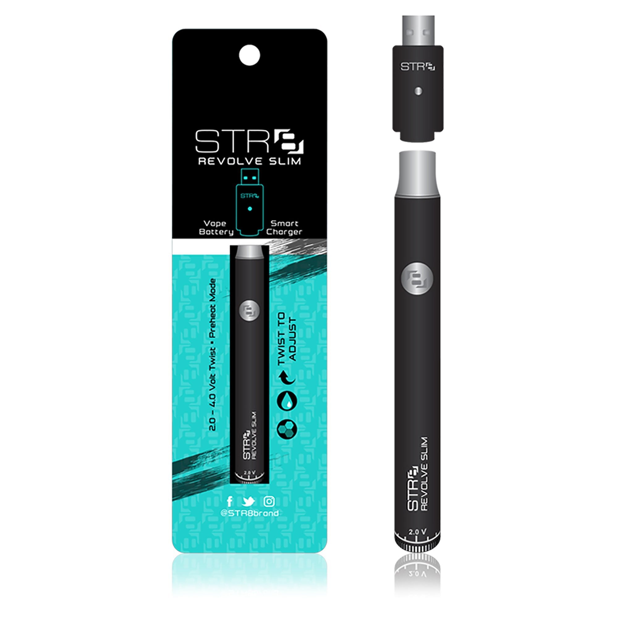STR8 | Revolve Slim Vape Batteries w/ Charger | 320mAh - Black - 10 Count - 1