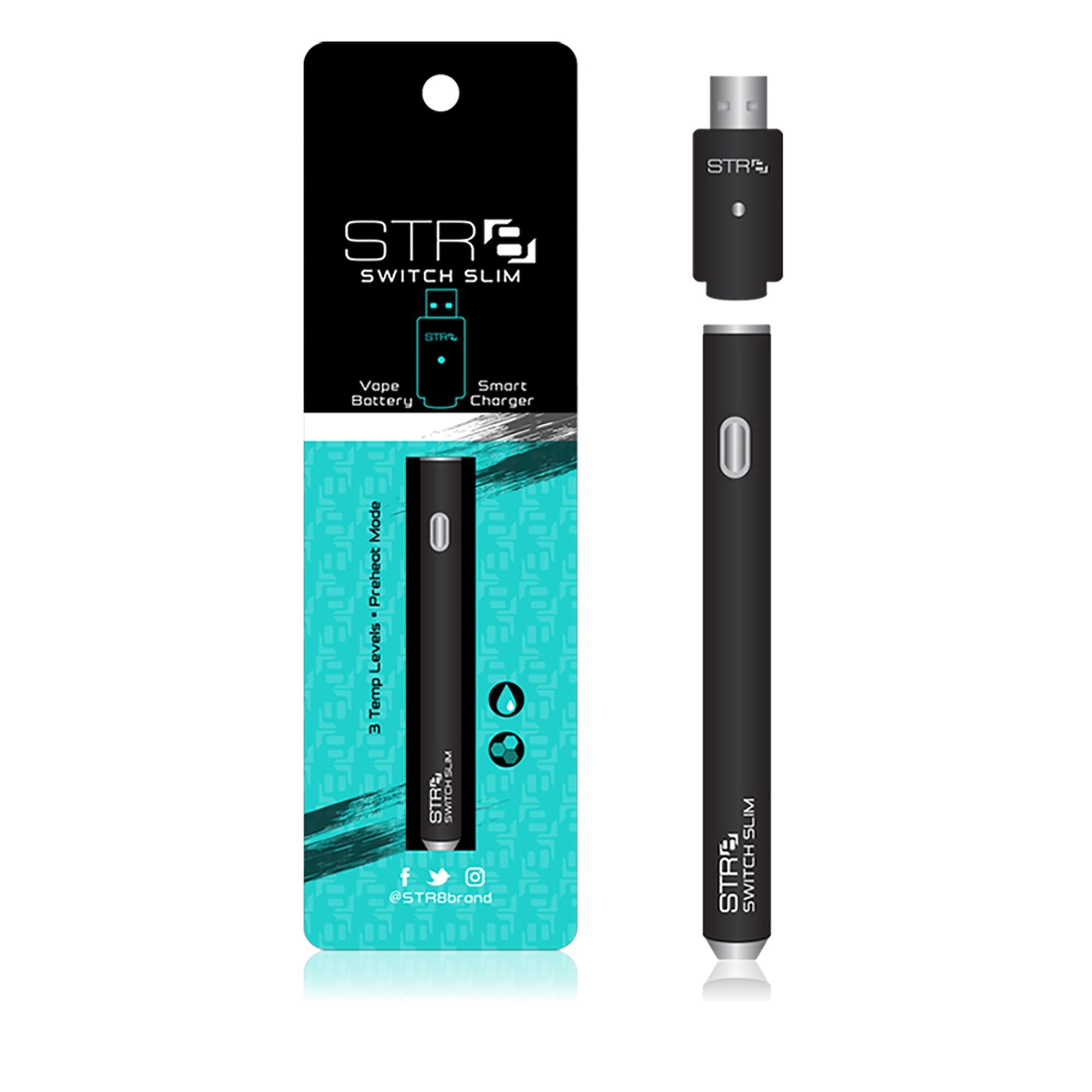 STR8 | Black Slim Switch Battery w/ Charger 280MAH - 5 Count - 1