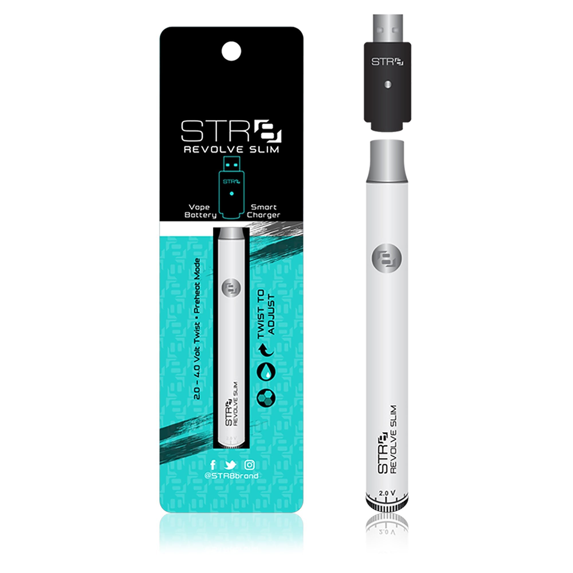 STR8 | Revolve Slim Vape Batteries with Charger | 320mAh - White - 10 Count - 2