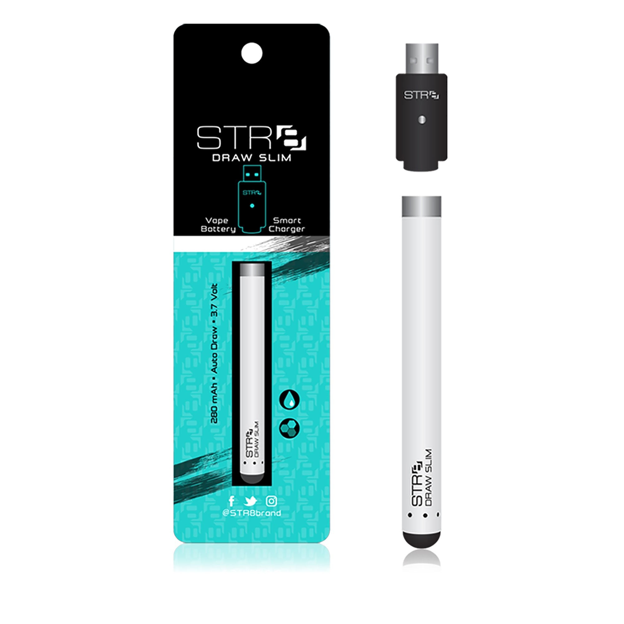 STR8 | White Slim Draw Battery w/ Charger 280MAH - 5 Count - 1