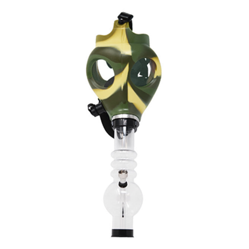 Gas Mask Acrylic Water Pipe | 8.5in Tall - Grommet Bowl - Camo - 1