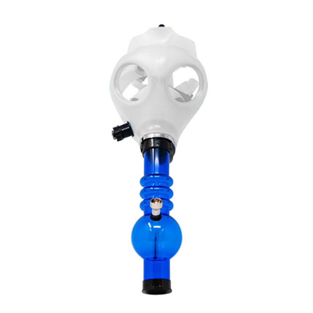 Glow-in-the-Dark | Gas Mask Acrylic Water Pipe | 8in Tall - Grommet Bowl - White - 1